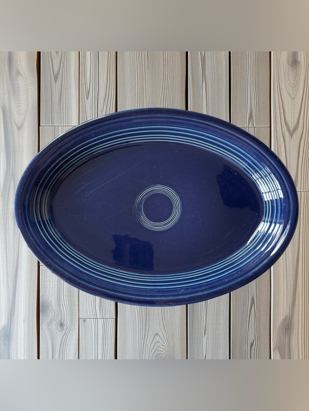 Fiesta Cobalt Blue Oval Ceramic Platter 13.25 In USA Glossy Homer Laughlin - Picture 3 of 9